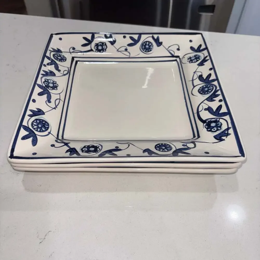 HD Designs Annalise Square Dinner Plate White Stoneware Blue Floral (3)